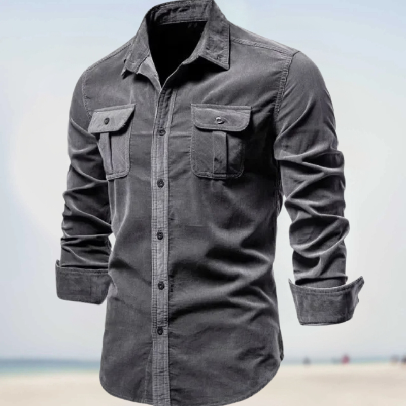 Folko - Camisa de Manga Larga Abotonada de Pana