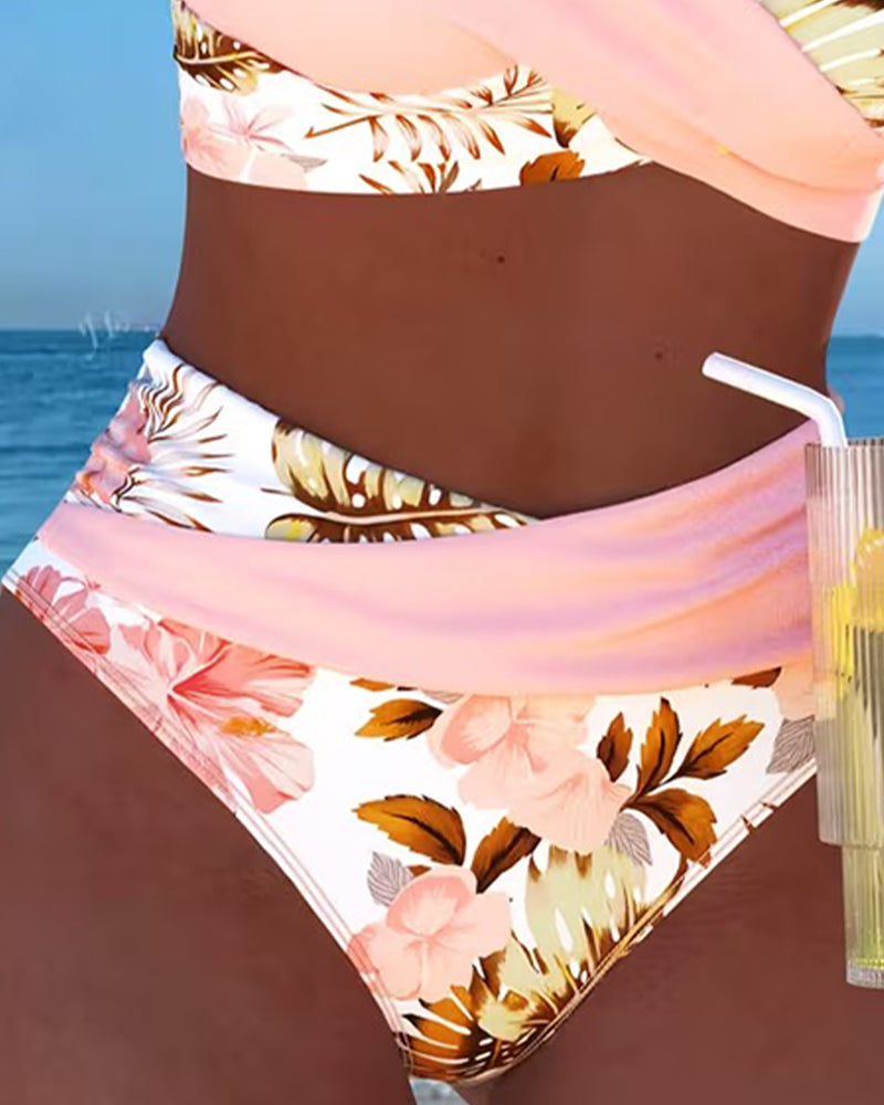 Hinari - Conjunto de Bikini de Cintura Alta Con Estampado Floral