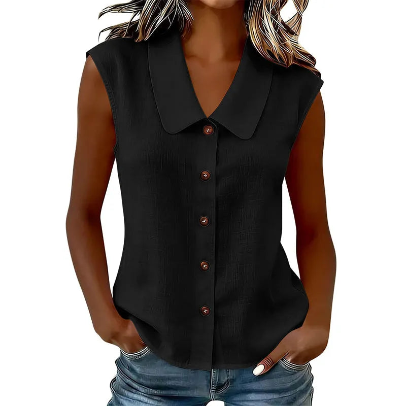 Chisato | Blusa Sin Mangas Con Cuello y Botones