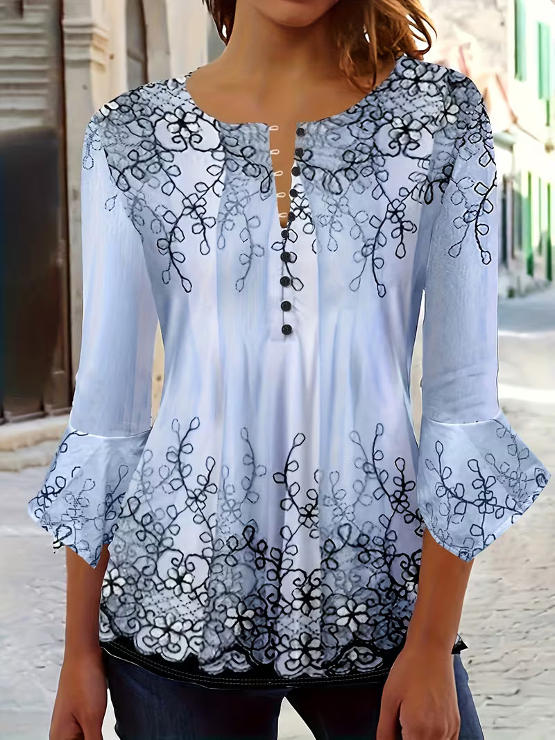 Mesley | Blusa De Cuello Redondo Con Estampado Floral Y Botones