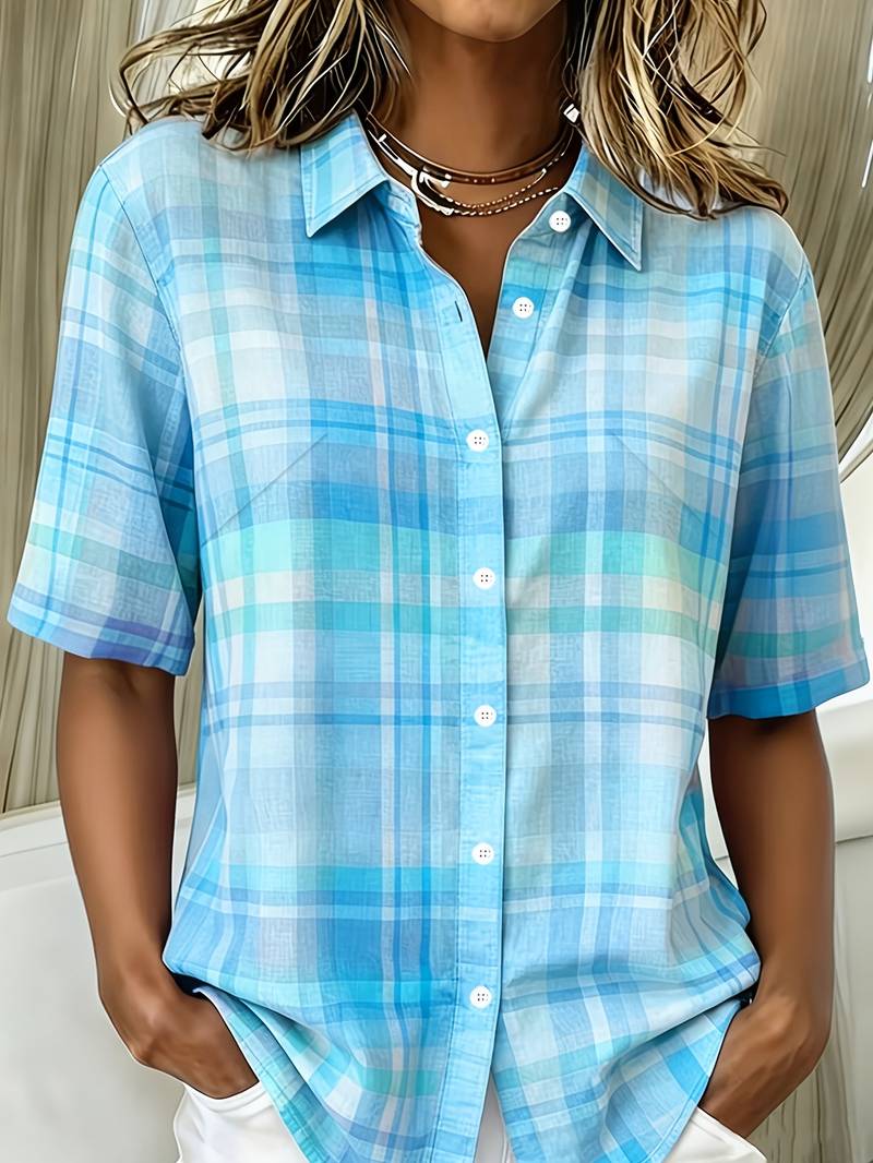 Endrita | Camisa Cuadros Manga Corta Botones Frontales
