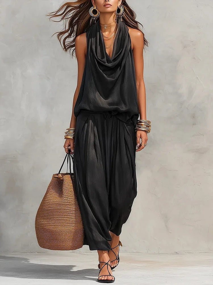Katerina | Conjunto Drapado Cuello Halter Suelto