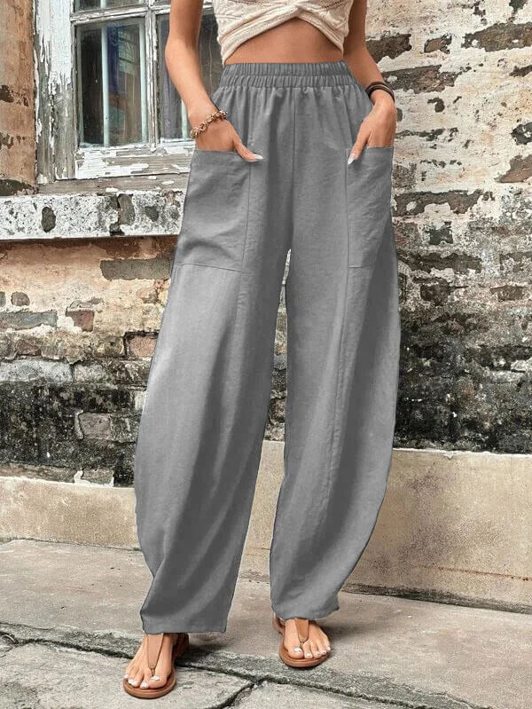 Salomee | Pantalones Informales De Corte Ancho Con Cintura Elástica Y Bolsillos