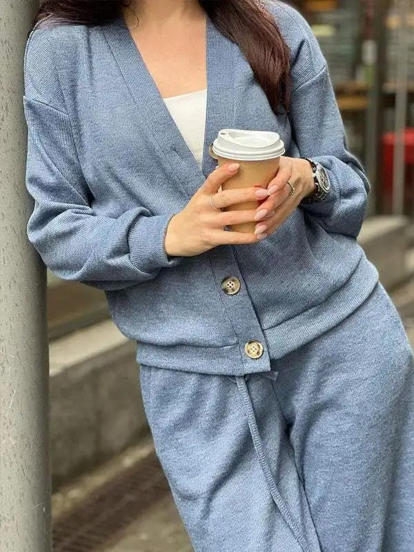 Anisa | Conjunto De Chaqueta De Punto Con Cuello en V Y Botones