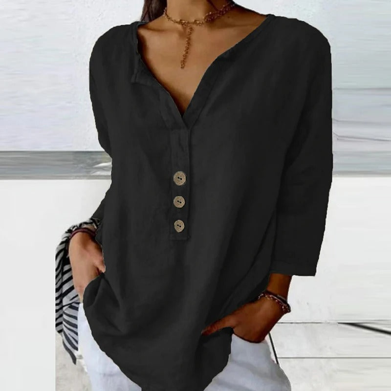 Mykaela | Blusa Informal Con Cuello Abierto y Tacto de Algodón