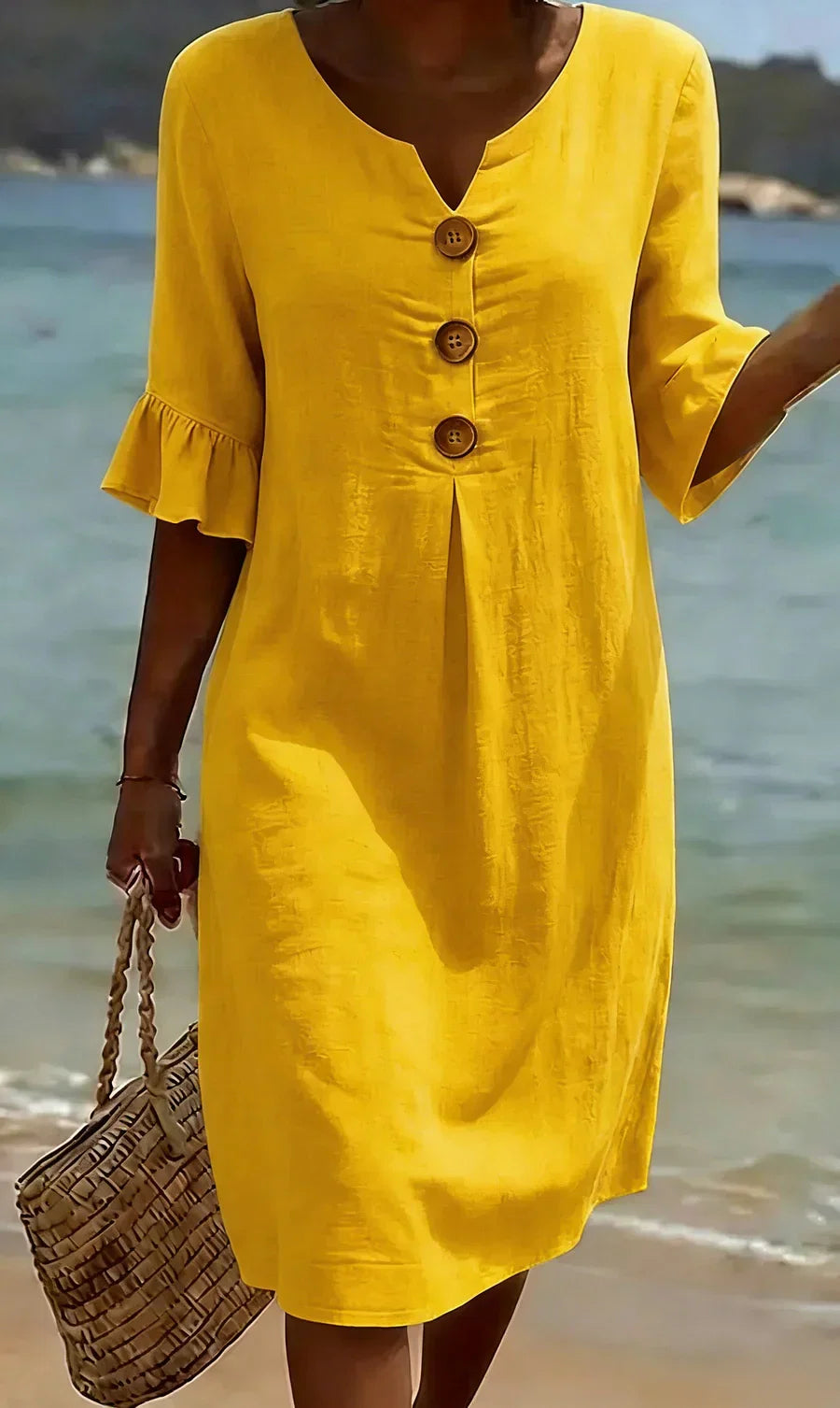 Mlaina - Vestido Midi Con Botones en la Parte Delantera y Mangas Con Volantes