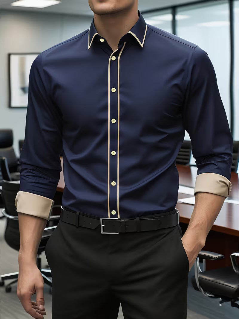 Daven | Camisa de Manga Larga con Ribete en Contraste
