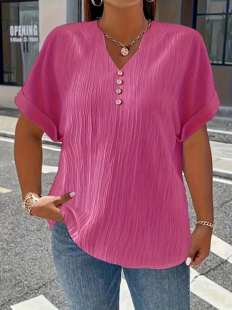 Mrella | Camiseta Con Cuello en V y Botonadura Frontal