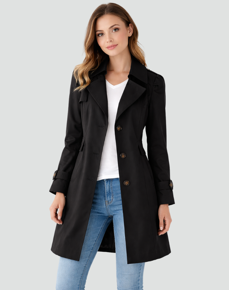 Snjezana | Abrigo de Manga Larga con Cuello Notched