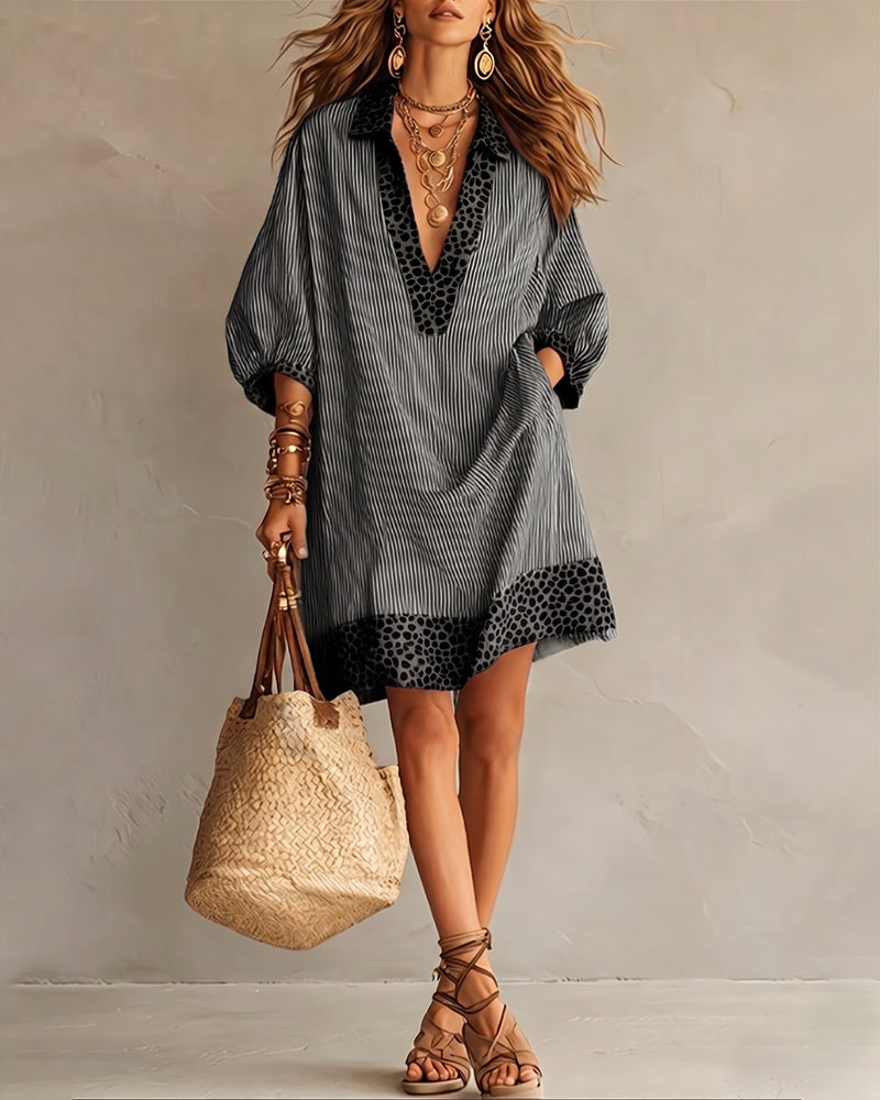 Marget | Vestido Camisero con Rayas y Manga Abullonada