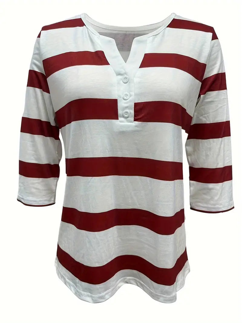 Dakota | Camiseta Henley a Rayas Con Mangas Tres Cuartos