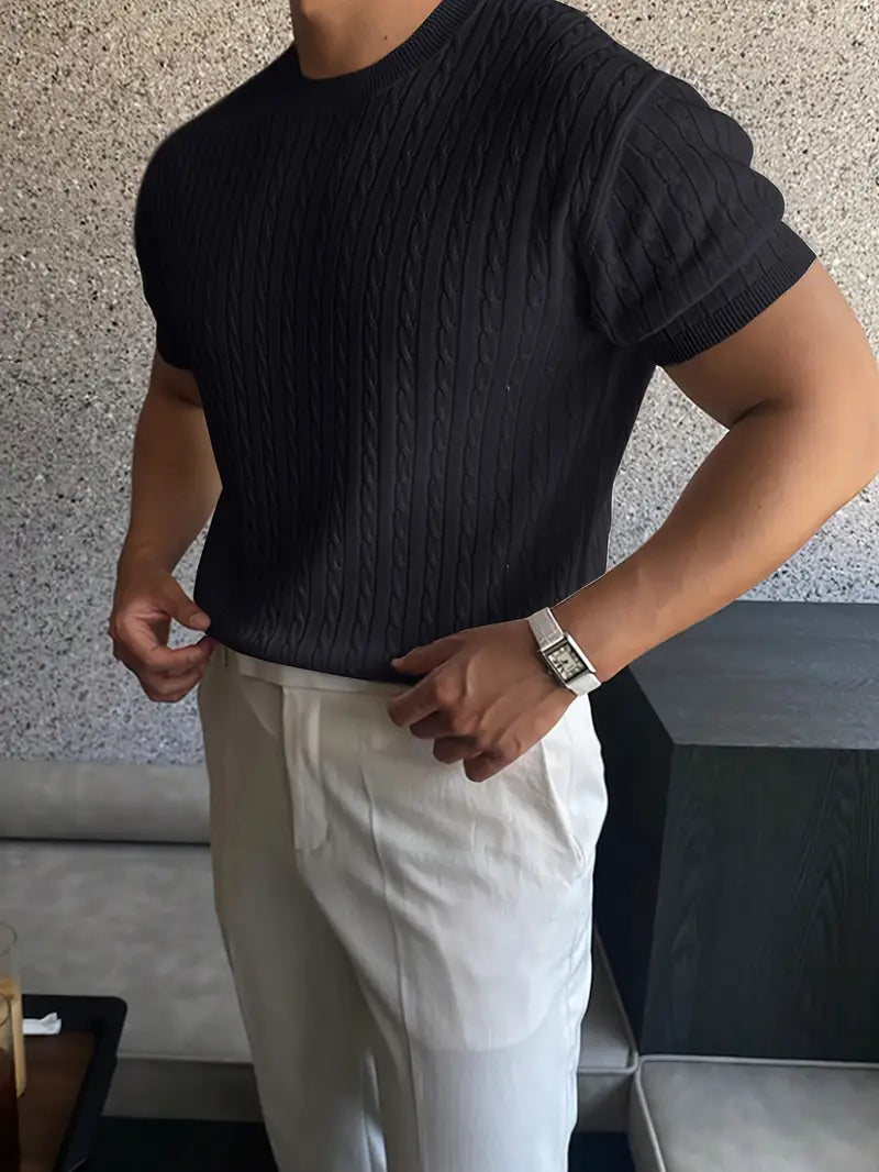 Kiril - Camiseta de Manga Corta Con uello Redondo y Punto Trenzado