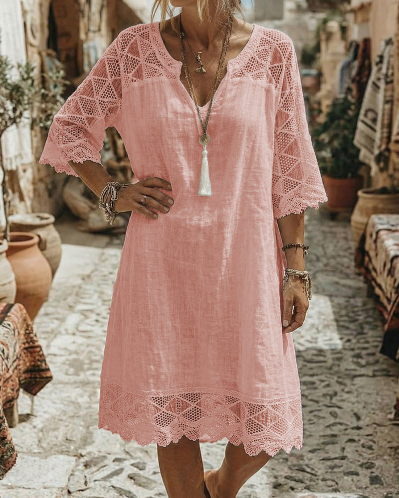 Kilina | Vestido Midi con Escote en V y Encaje