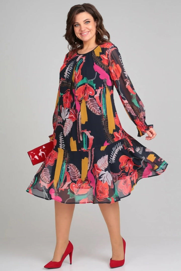 Vinoshika | Vestido Floral Midi de Manga Larga