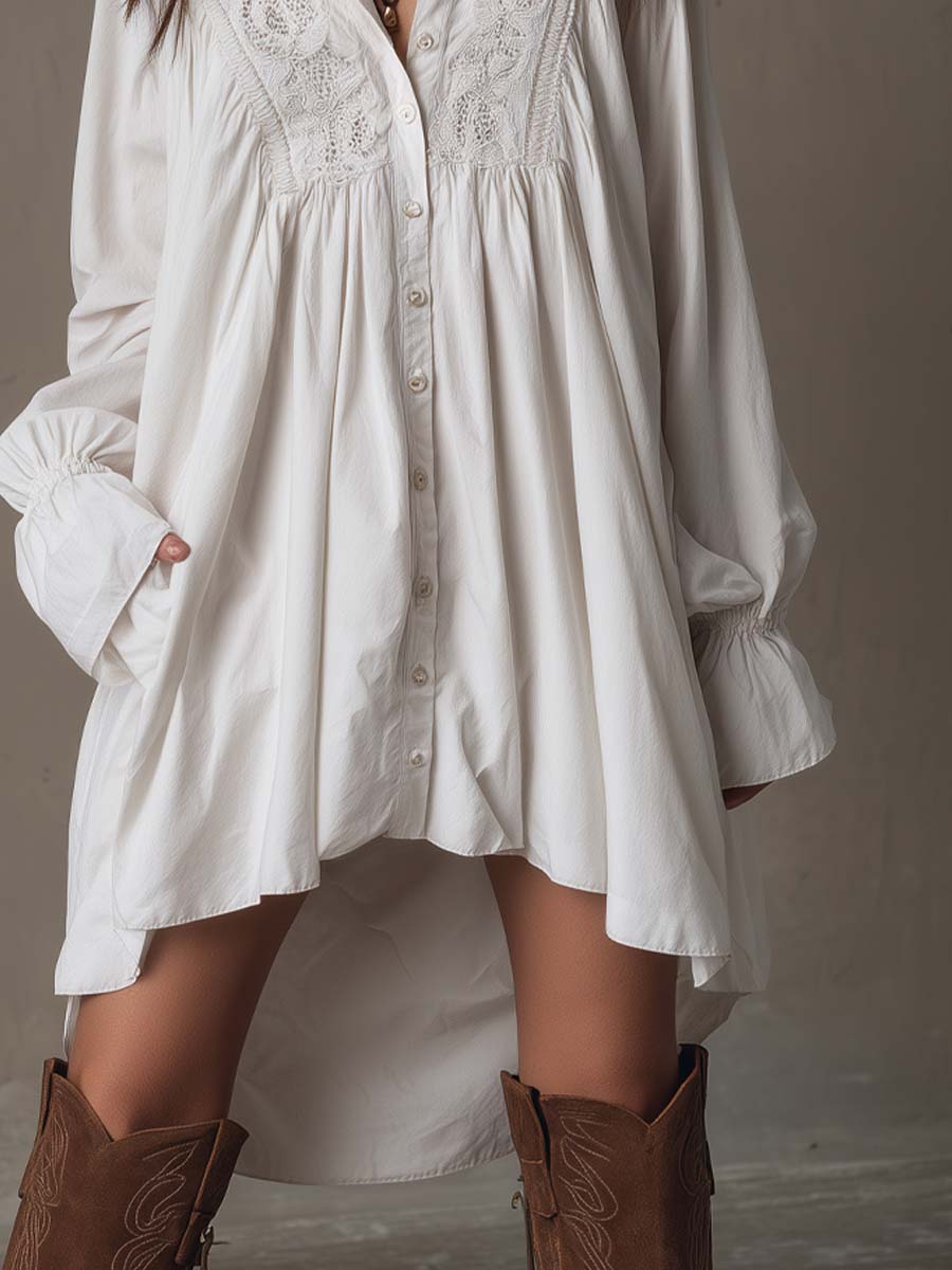 Amparo - Vestido Camisero Blanco de Manga Larga