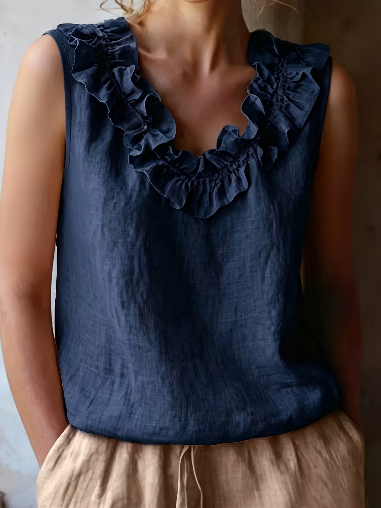 Safiya | Blusa Sin Mangas Con Cuello De Volantes Y Textura