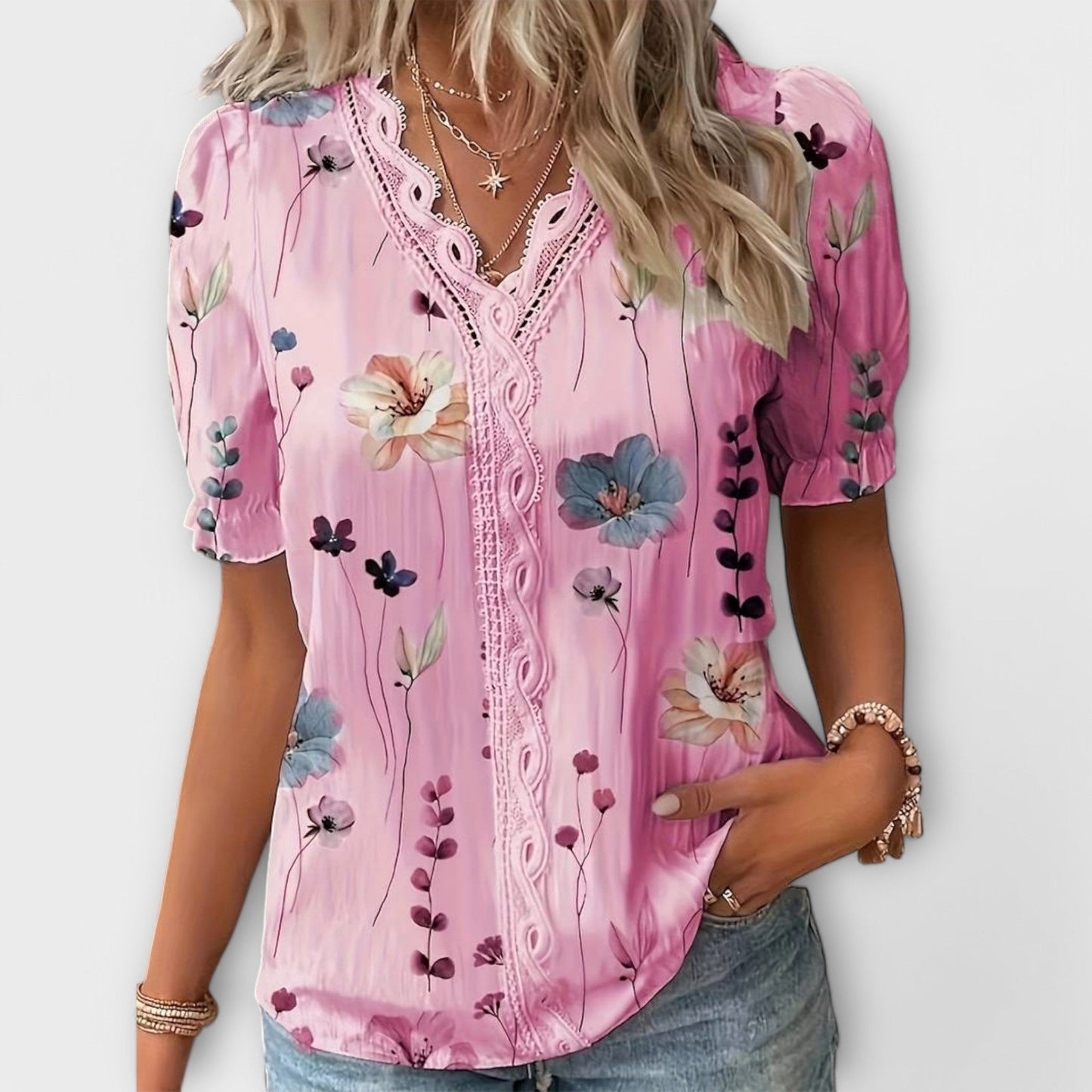 Bruni | Blusa Con Estampado Floral, Cuello en V Y Mangas Abullonadas