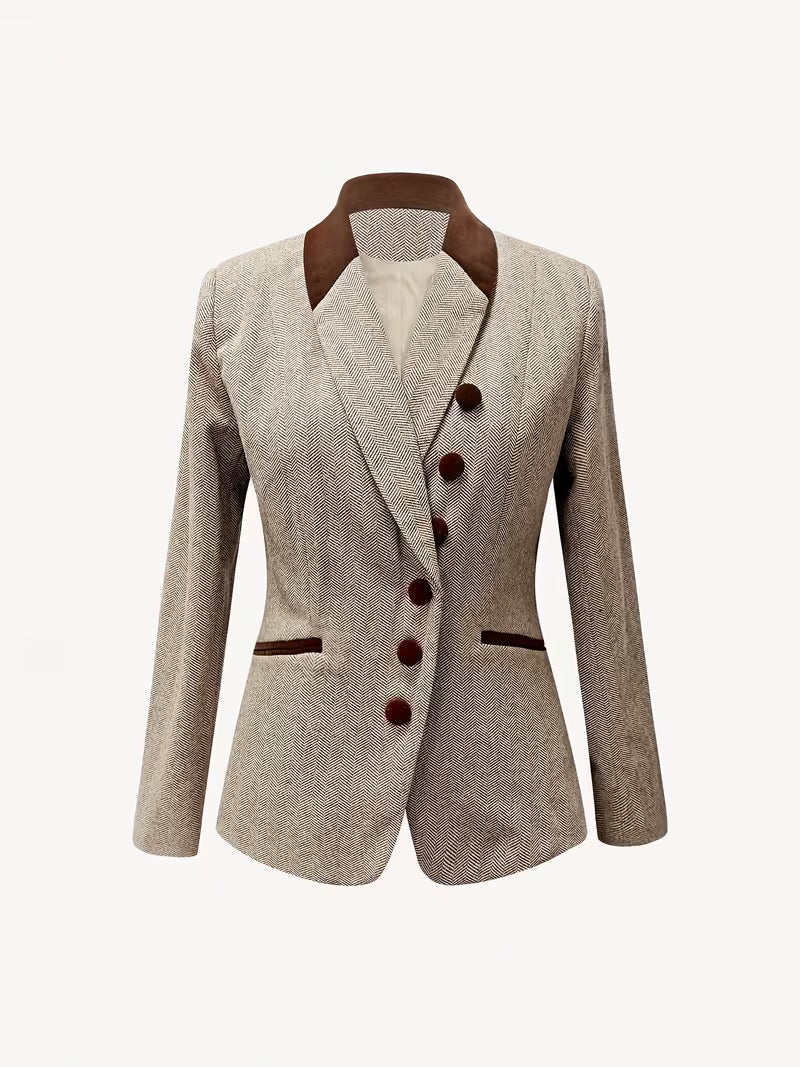 Yessica | Chaqueta Blazer Con Cuello en V Y Estampado en Espiga