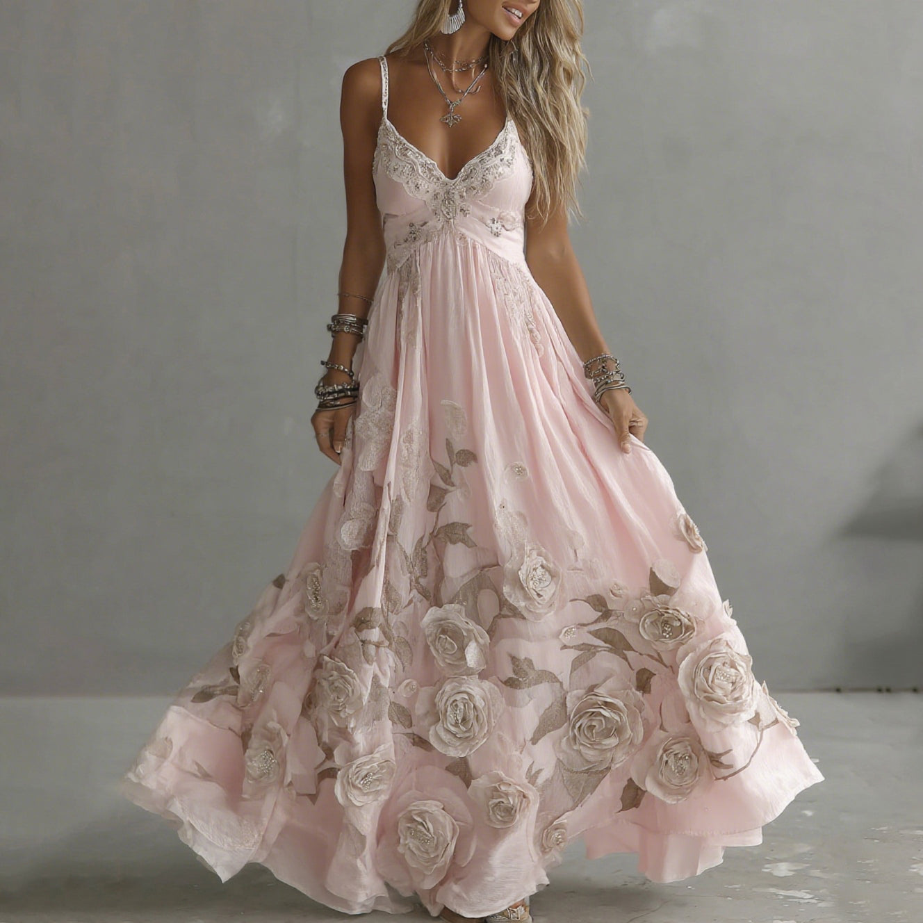 Adeluna | Vestido Maxi Bordado Floral Sin Mangas