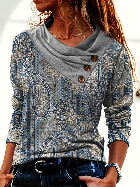 Vespora | Top con Cuello Drapado y Estampado Paisley