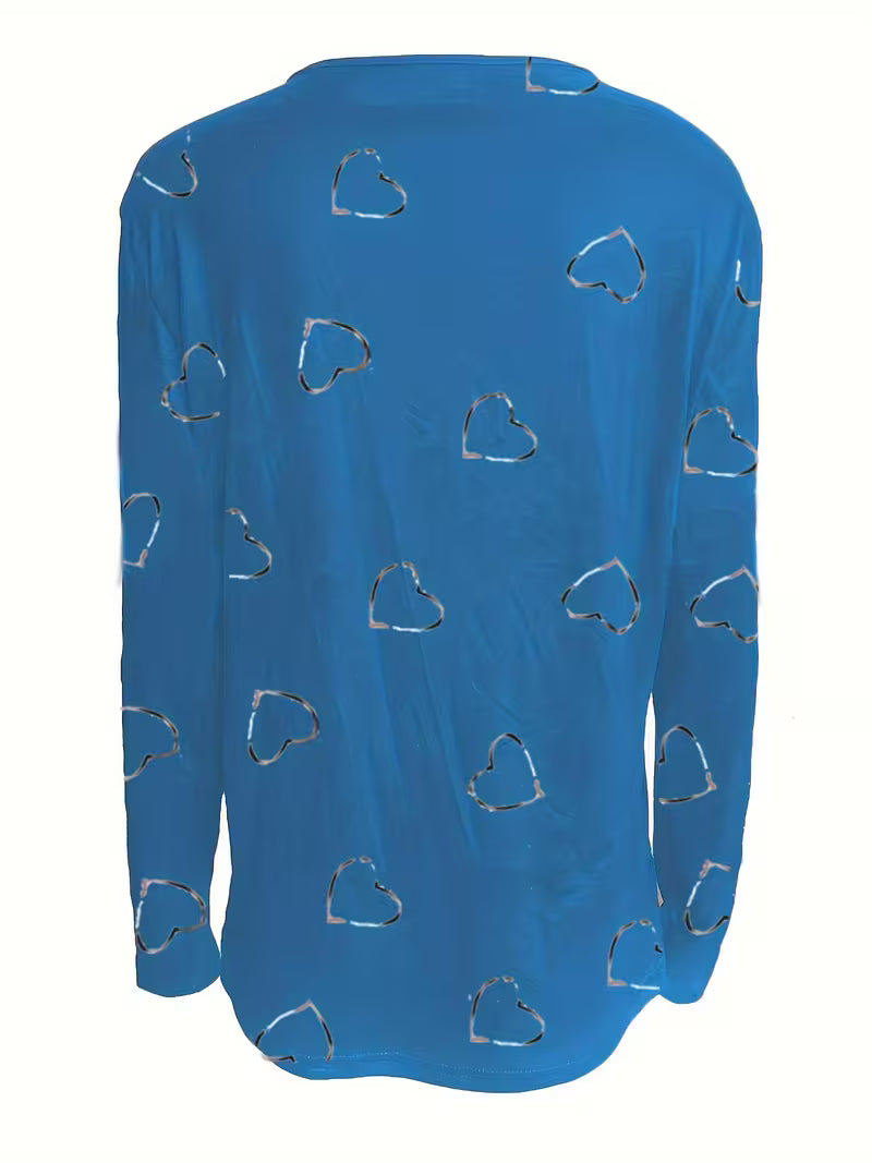 Romisha | Camiseta De Manga Larga Con Cuello Con Cremallera y Estampado De Corazones