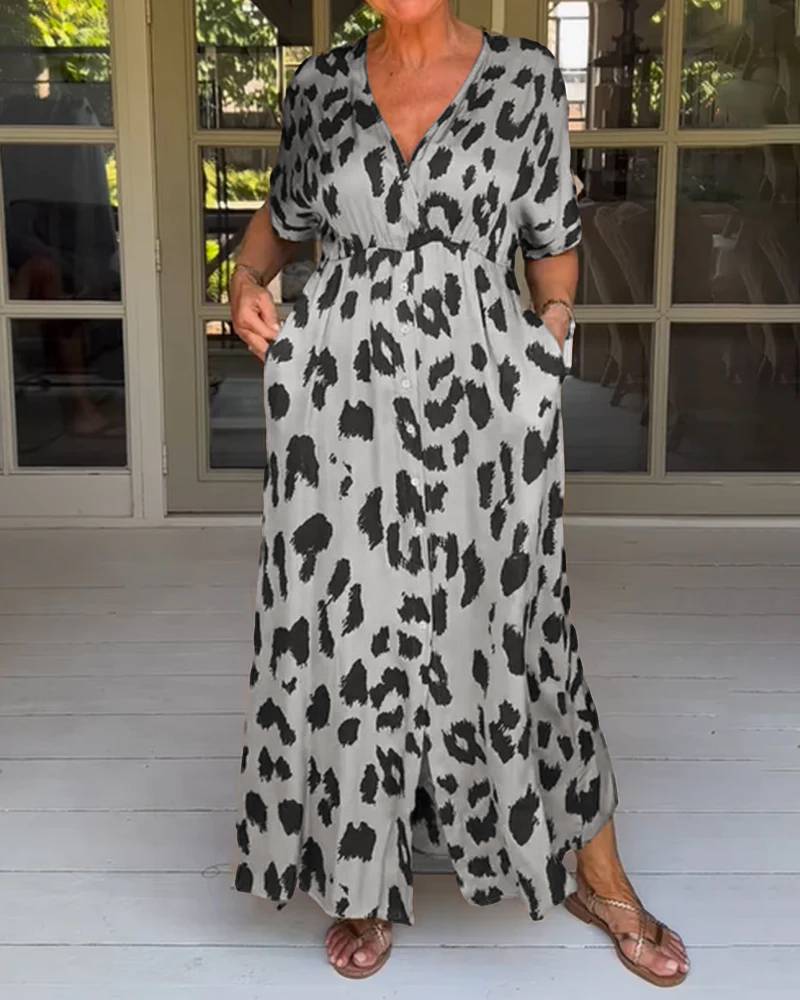 Kawtar | Vestido Largo Con Estampado De Leopardo Y Escote en V