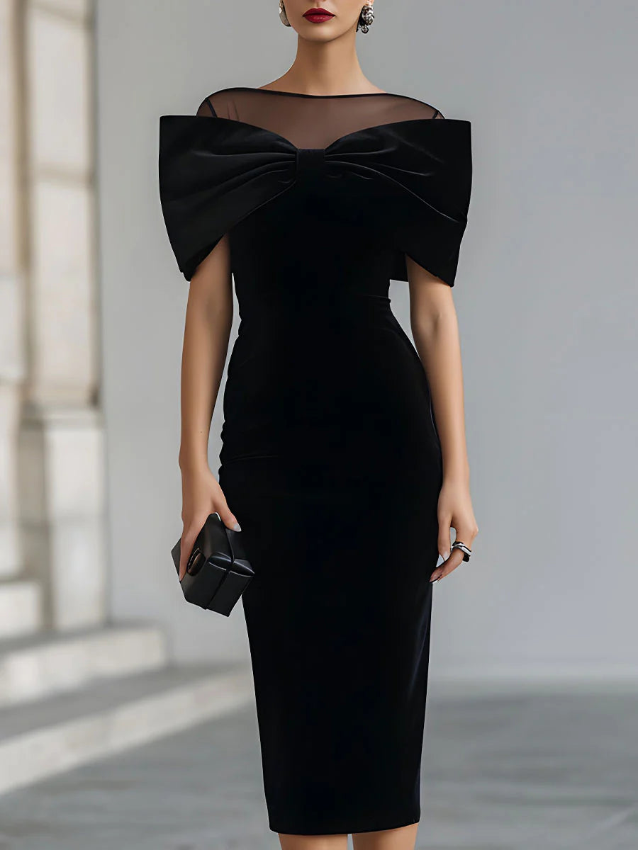 Inkeri | Vestido Midi Negro Con Lazo De Malla