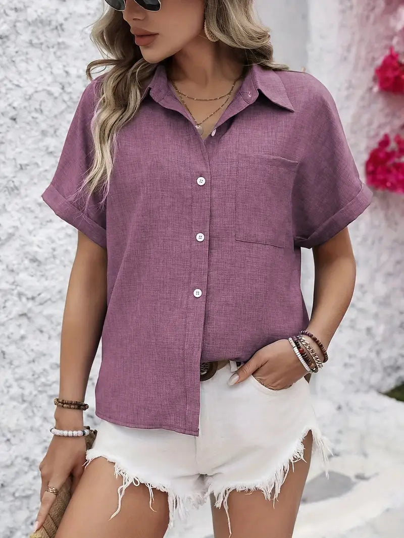 Avina | Camisa De Manga Corta Con Cuello Y Botones en La Parte Delantera