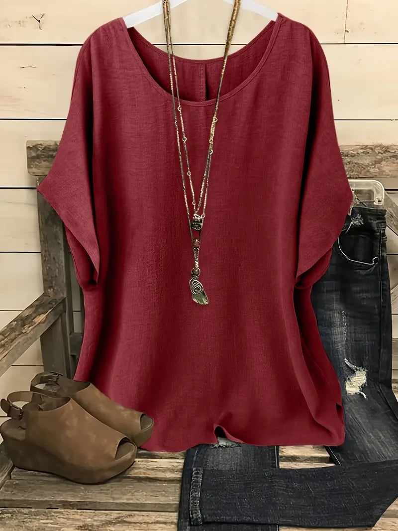 Dilek | Blusa Holgada Manga Corta Cuello Redondo