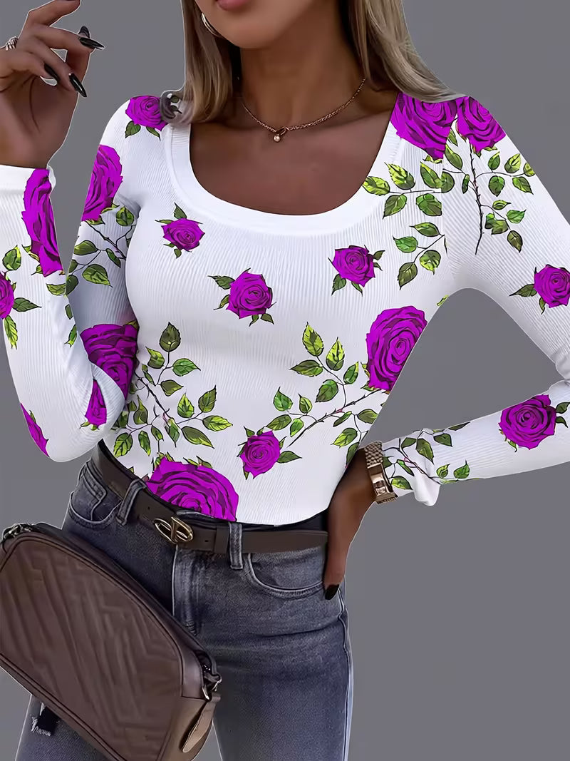 Rabiye | Top De Manga Larga Con Estampado Floral Y Tejido Acanalado