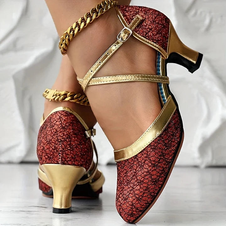 Taleia | Zapatos De Tacón Bajo Con Puntera Puntiaguda Y Correa Con Hebilla
