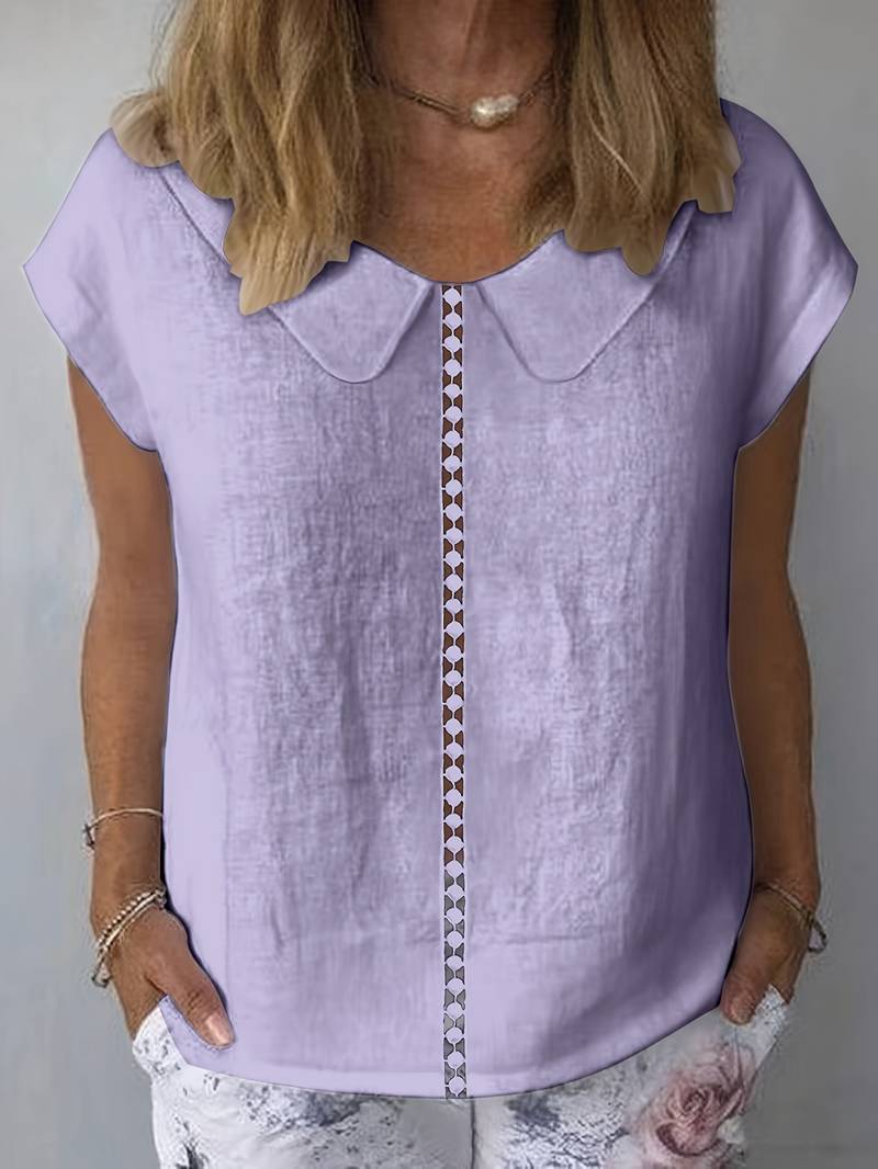 Krischelle - Blusa de Manga Corta Con Cuello Peter Pan