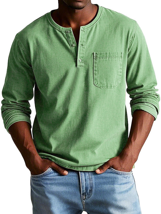 Gerry - Camisa Henley de manga Larga con Bolsillo en el Pecho