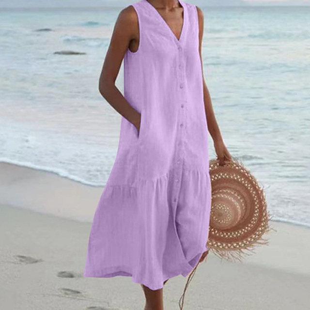Maira | Vestido Midi Sin Mangas Cuello V