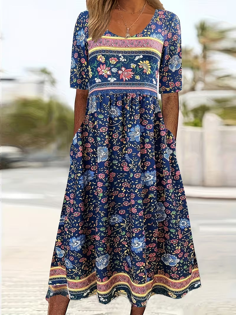 Lisan - Vestido midi con Estampado Floral y Cuello en V