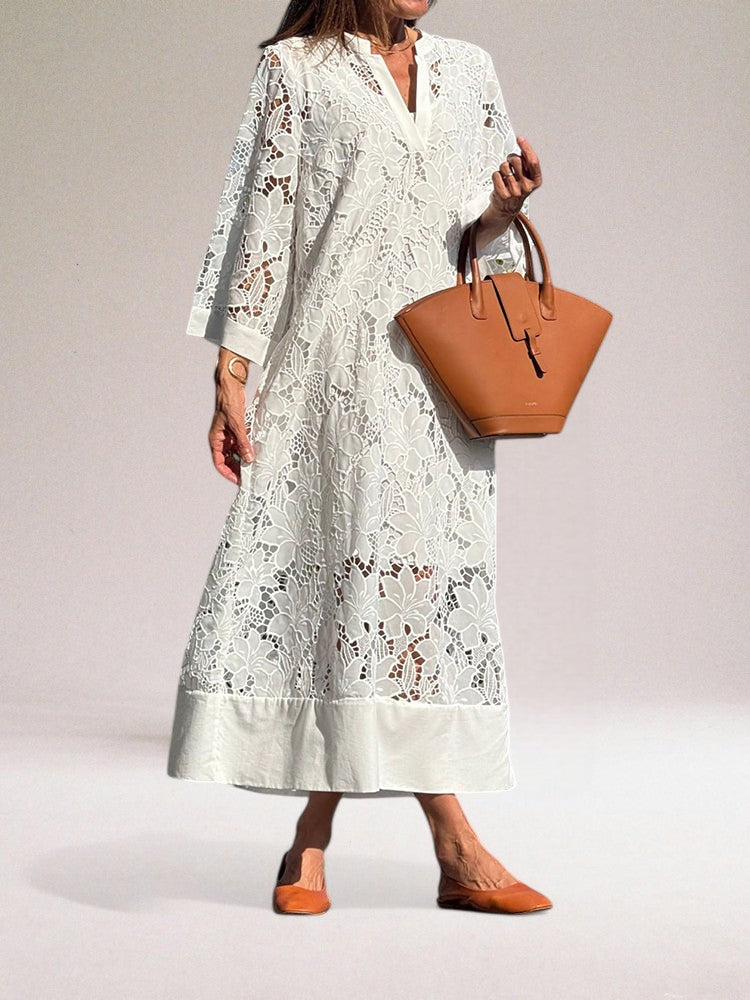 Hafina | Vestido midi de Encaje con Cuello en V