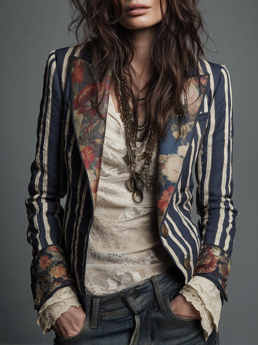 Shalisa - Blazer Bohemio a Rayas de Corte Entallado