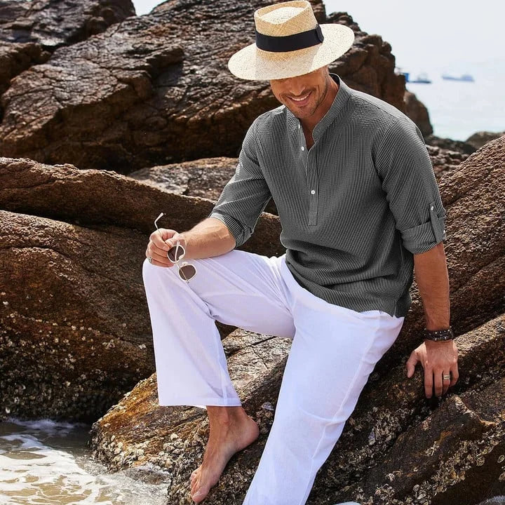 Tjeerd | Camisa Henley Con Cuello De Banda Texturizado