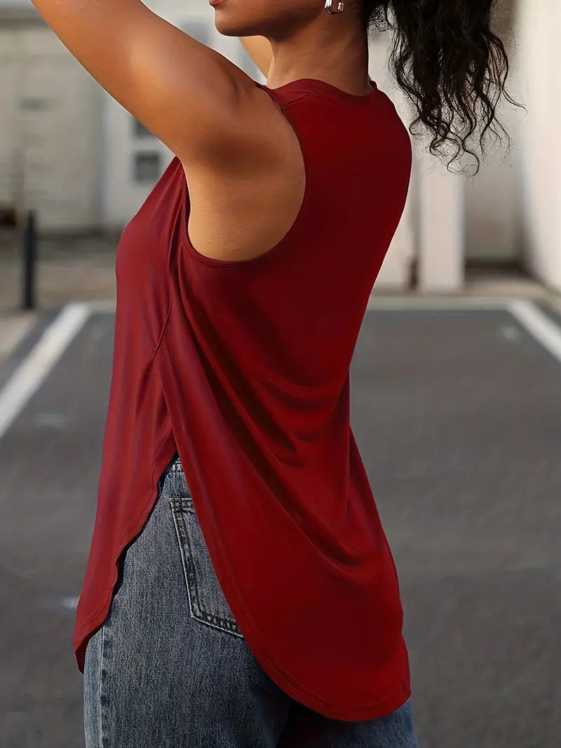 Desirae | Camiseta Sin Mangas Con Cuello Redondo Y Aberturas Laterales