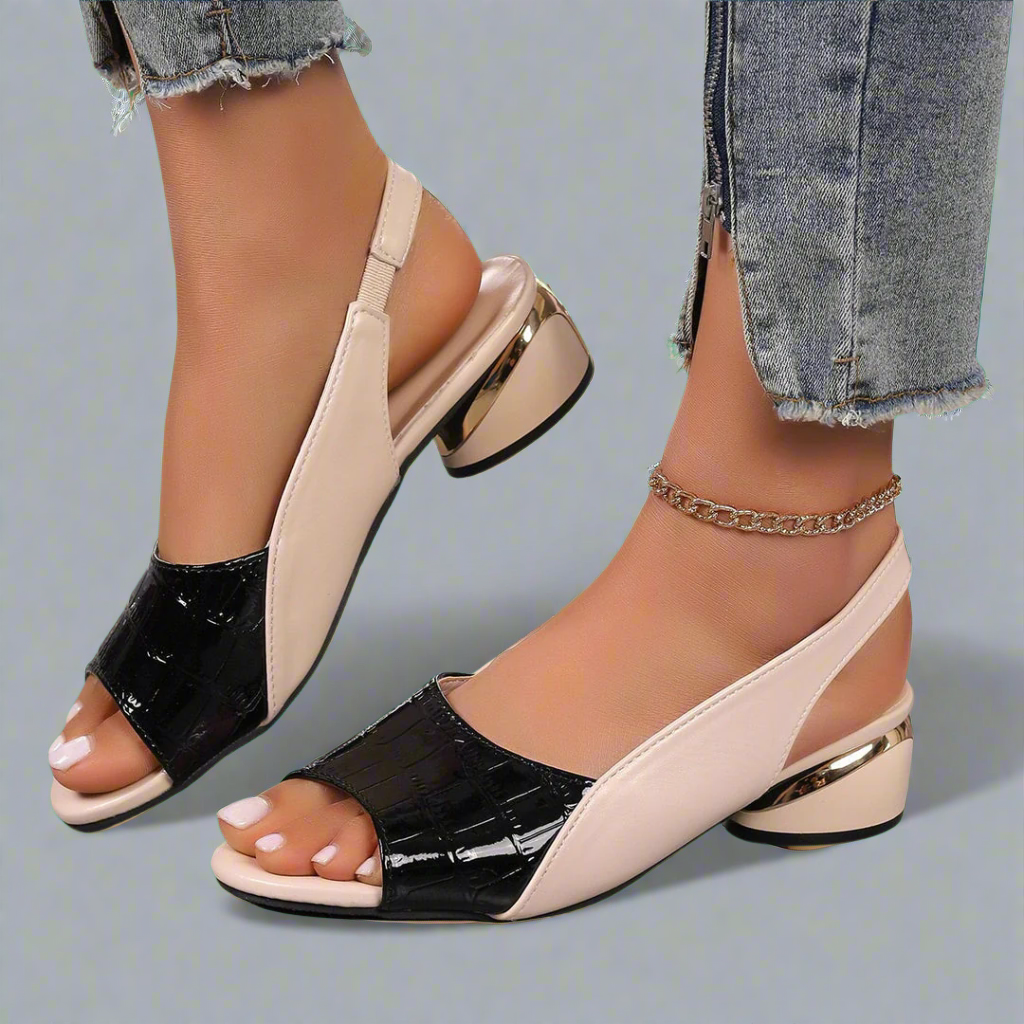 Janire | Sandalias De Tacón Bajo Con Puntera Abierta Y Bloques De Color