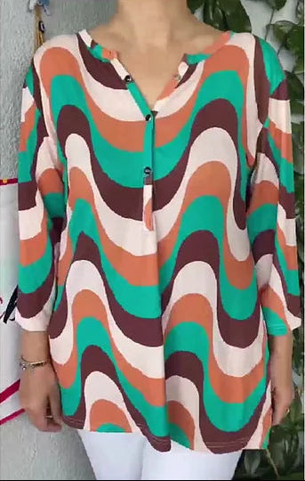Nahikari | Túnica Estampada Cuello V Manga Tres Cuartos
