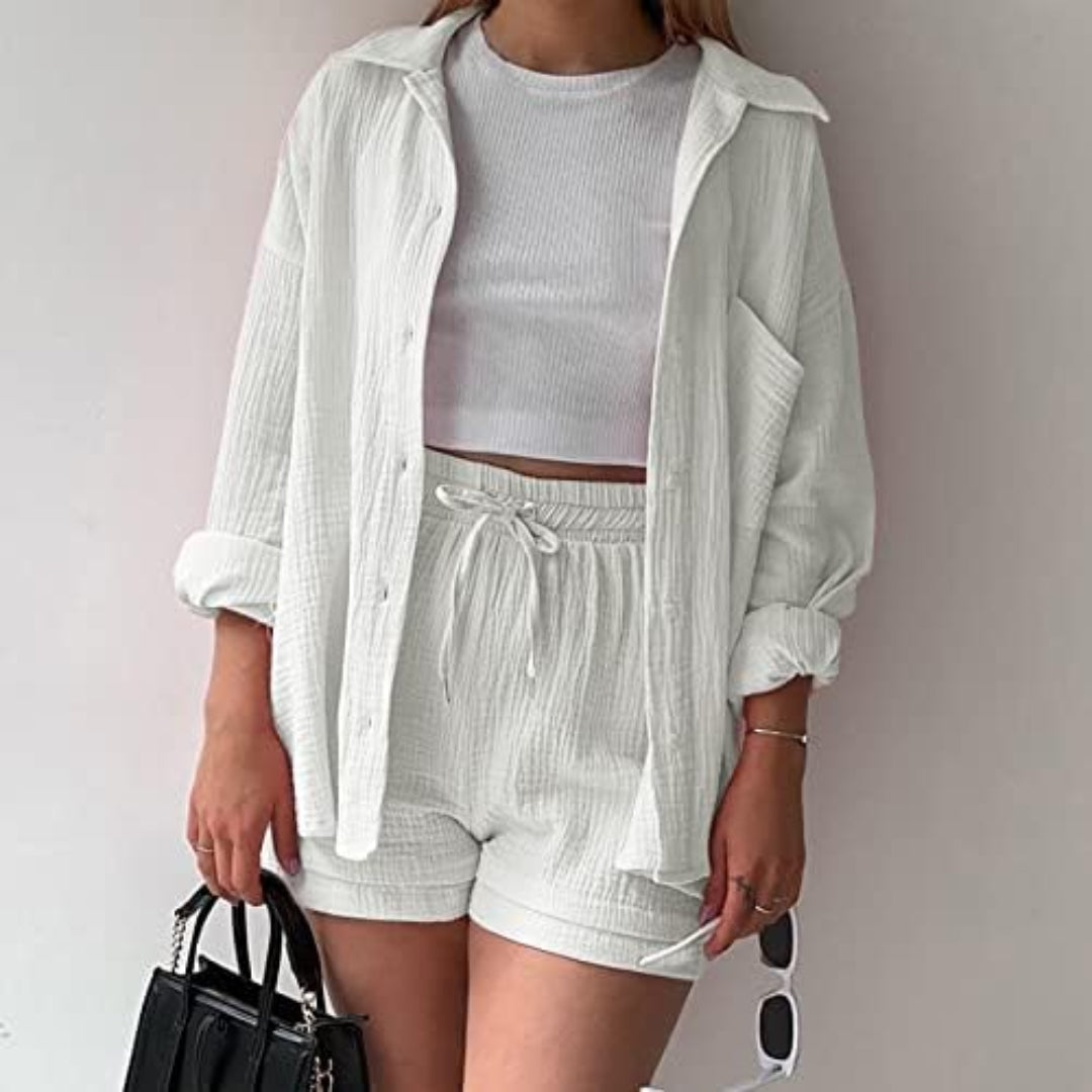 Katelyn | Conjunto Texturizado de Camisa y Shorts