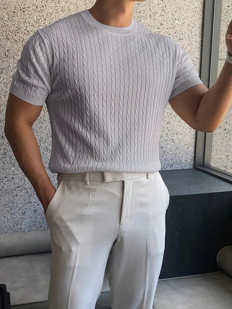 Kiril - Camiseta de Manga Corta Con uello Redondo y Punto Trenzado
