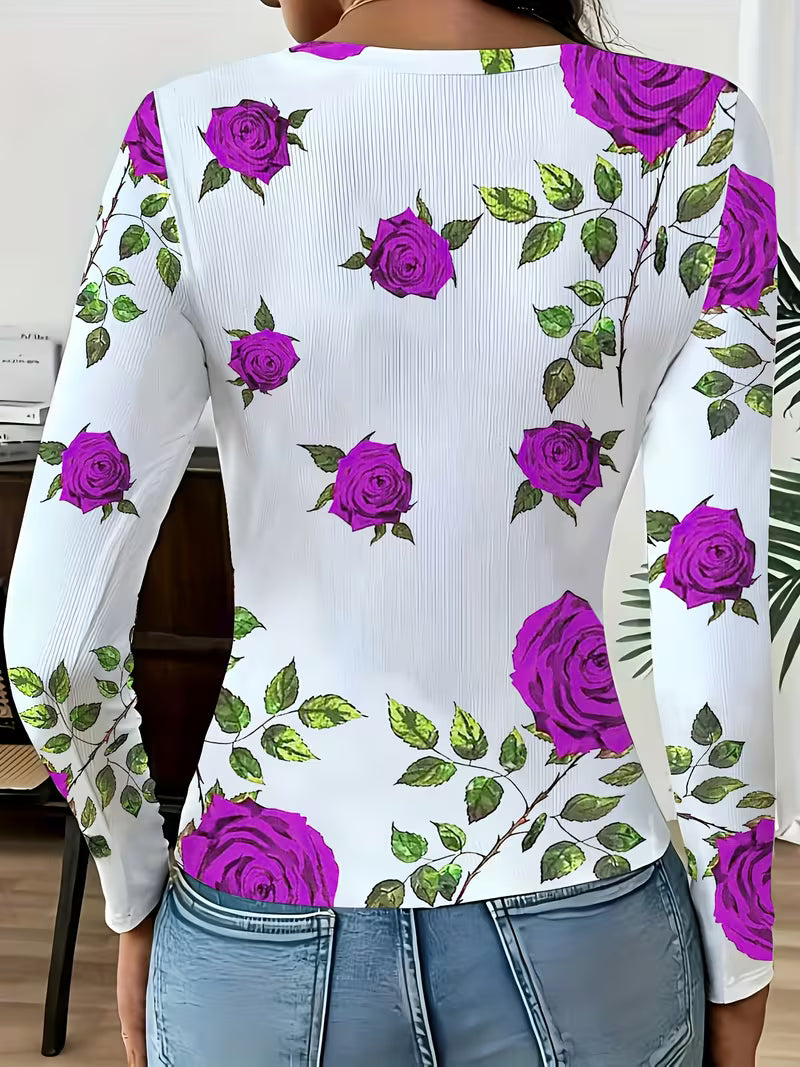 Rabiye | Top De Manga Larga Con Estampado Floral Y Tejido Acanalado