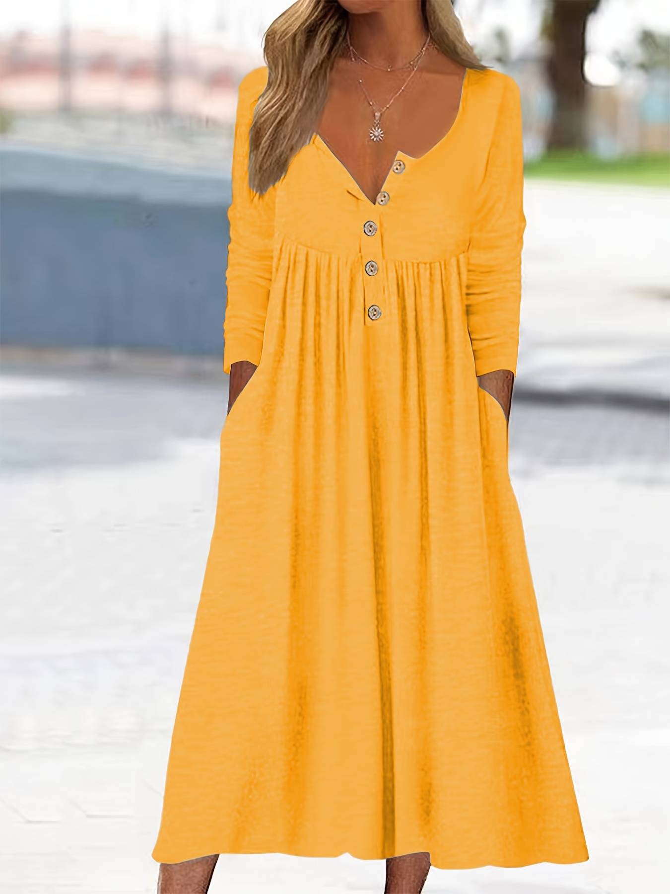 Imethma | Vestido MIDI Con Cuello en V Y Botones, Varios Colores