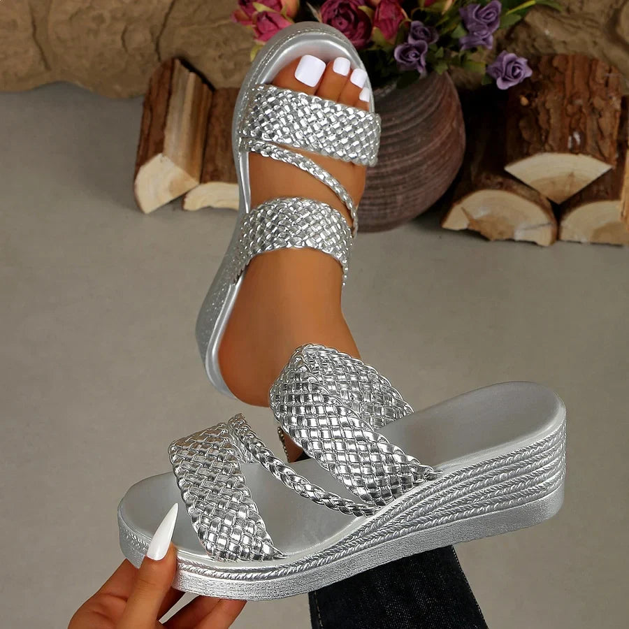 Kalwina - Sandalias de Cuña Con Plataforma y Tiras Trenzadas