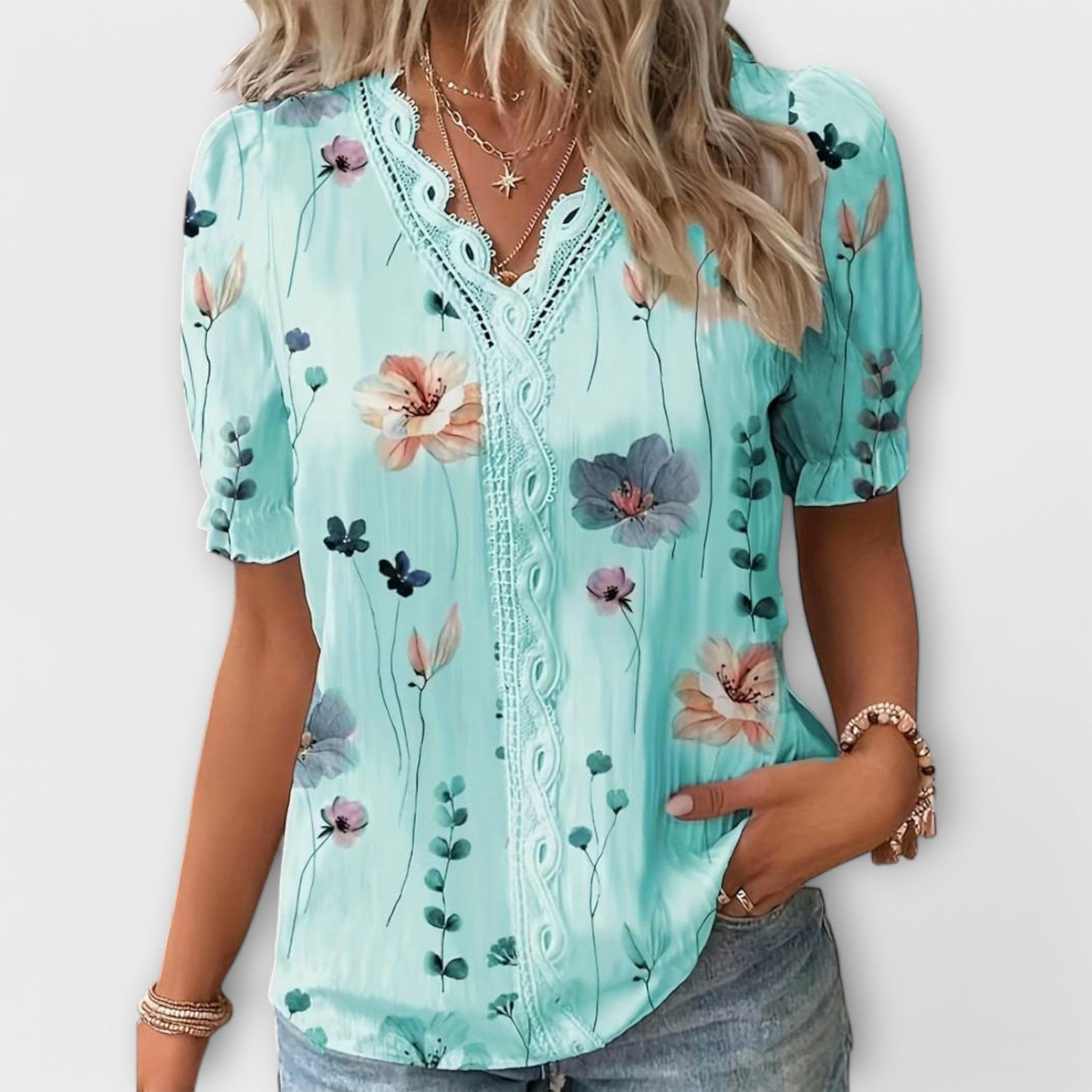 Bruni | Blusa Con Estampado Floral, Cuello en V Y Mangas Abullonadas