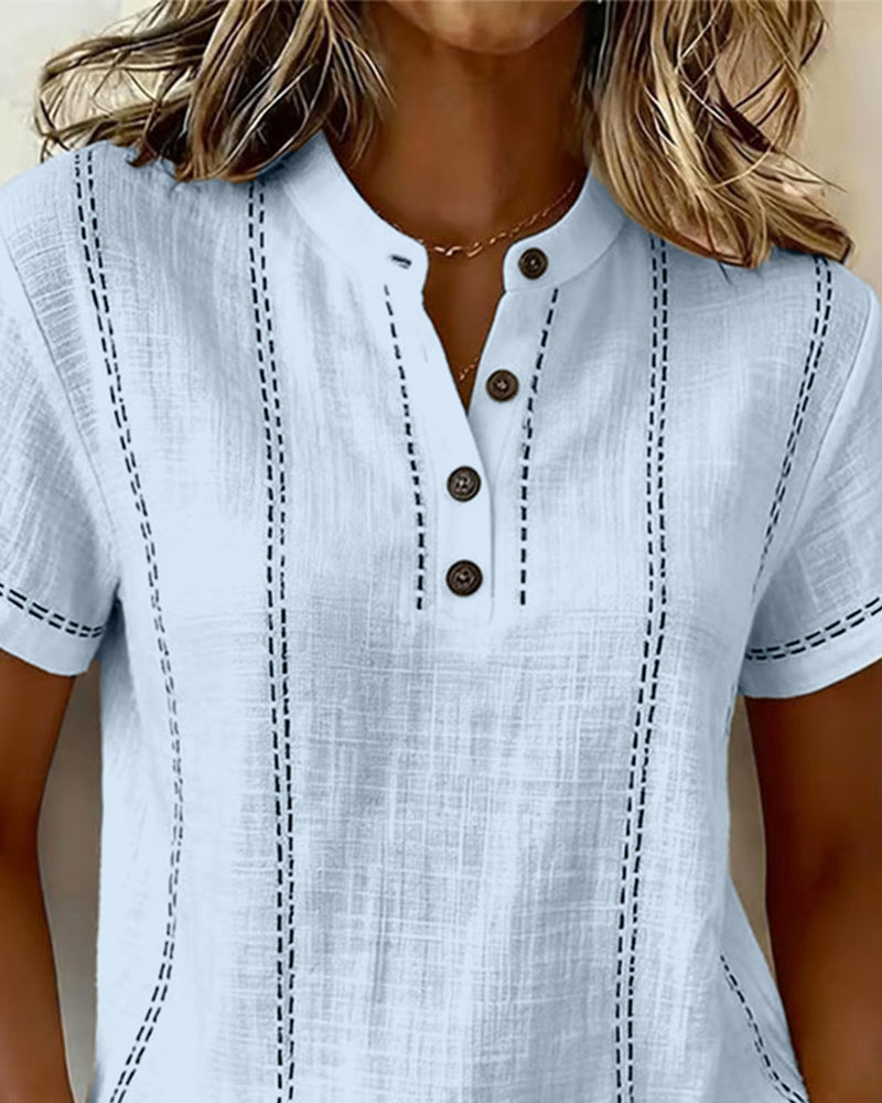 Vanessia | Blusa de Manga Corta con Cuello Abotonado