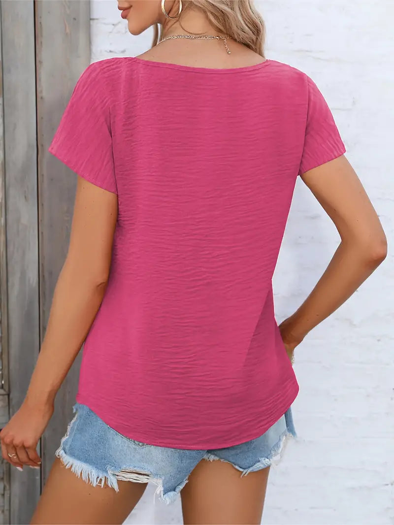 Shira | Top De Manga Corta Con Cuello en V Y Botonadura Frontal