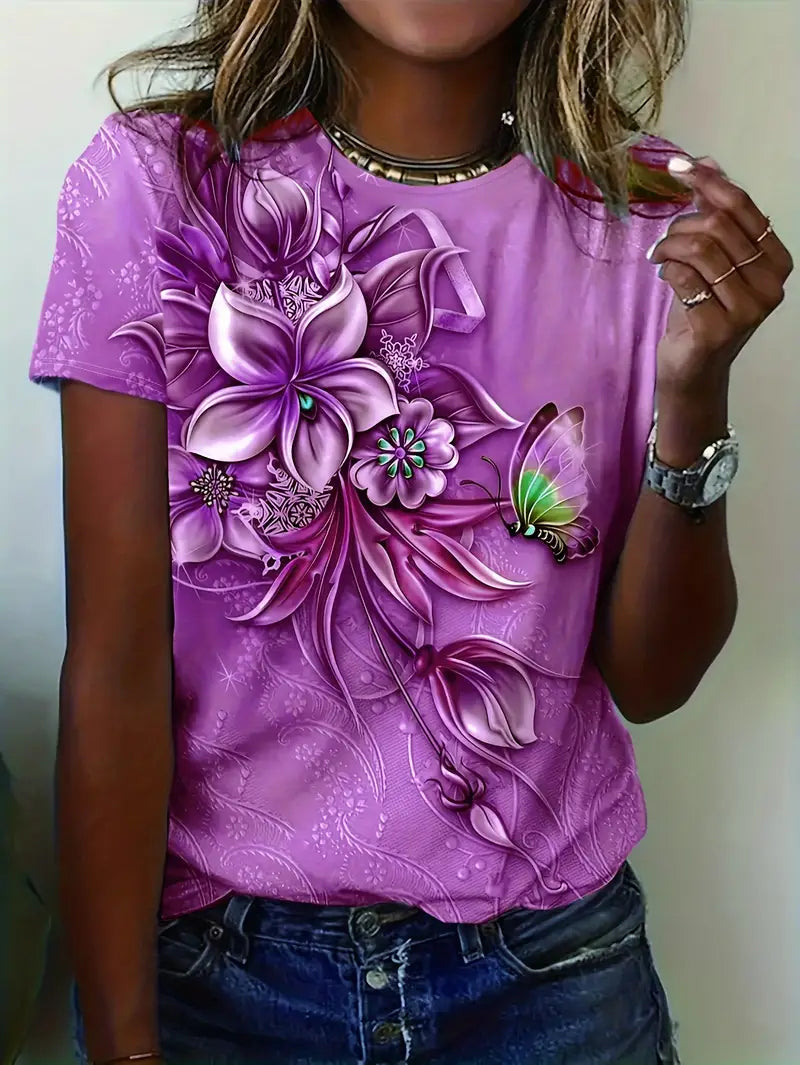 Carlisa | Camiseta De Manga Corta Con Estampado Floral Y Mariposas